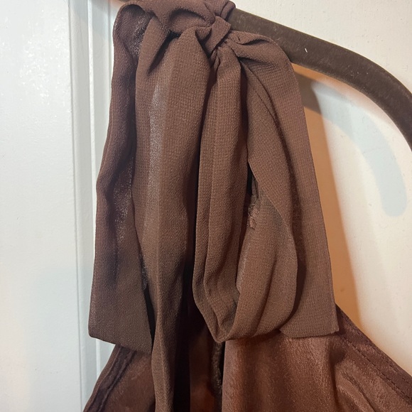 PrettyLittleThing One Shoulder Brown Dress - Picture 5 of 12